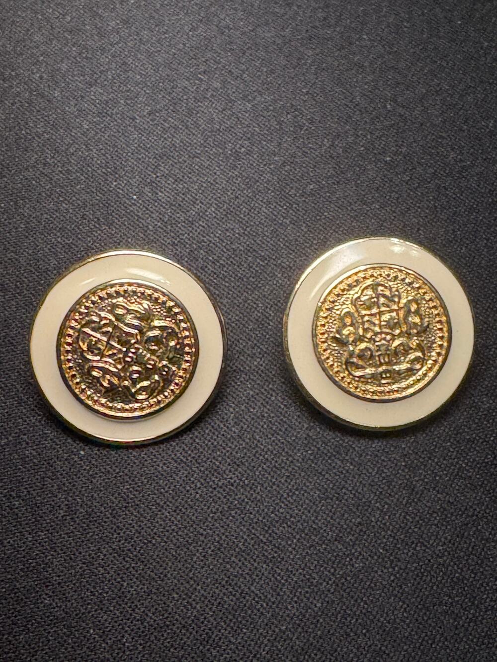 Vintage White Enamel w/ Gold Tone Clip On Monet Earrings